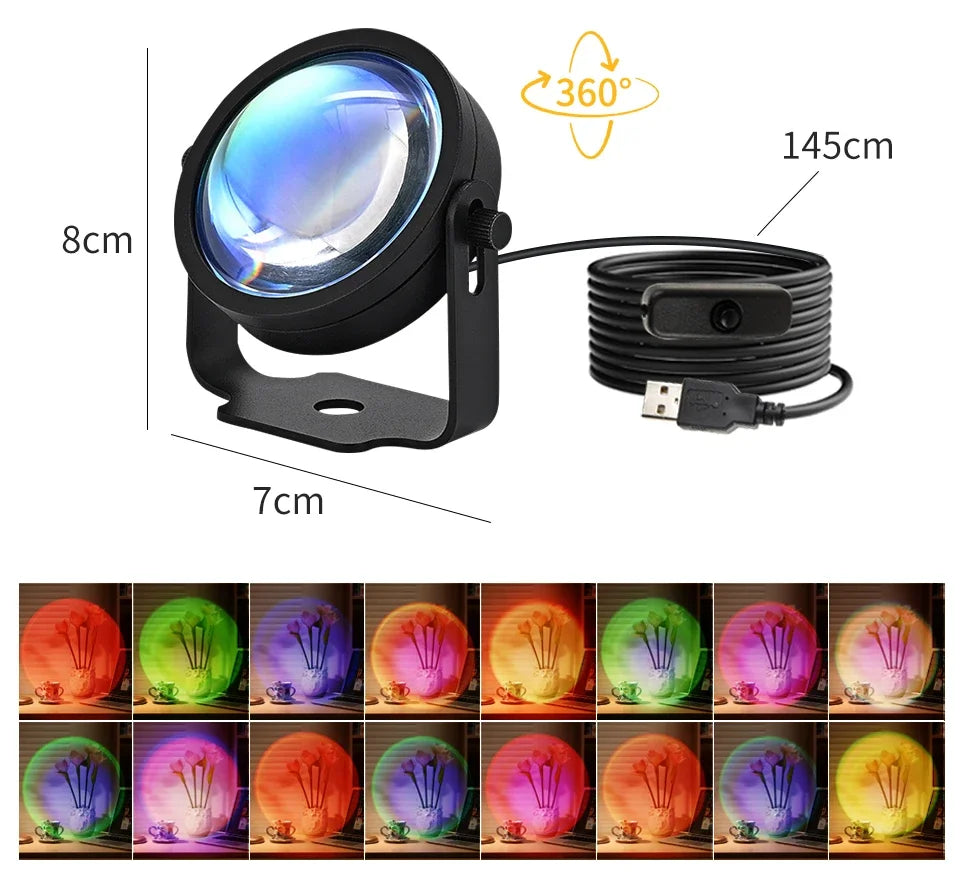 Smart Sunset Lamp Tuya USB Sunset Projector Light RGB Smart Life APP Remote For Room Photography Background Decor Lighting