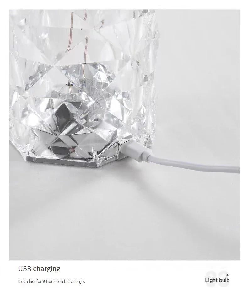 Crystal Diamond Table Lamp Rechargeable Acrylic Bedroom Bedside Ambiance Lamp Rose Decorative Lamp Touch Creative Night Lights
